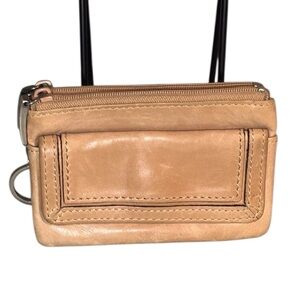 Fossil Tan Leather Key Ring Pouch Zip Pouch Card Case Wallet Keychain EUC